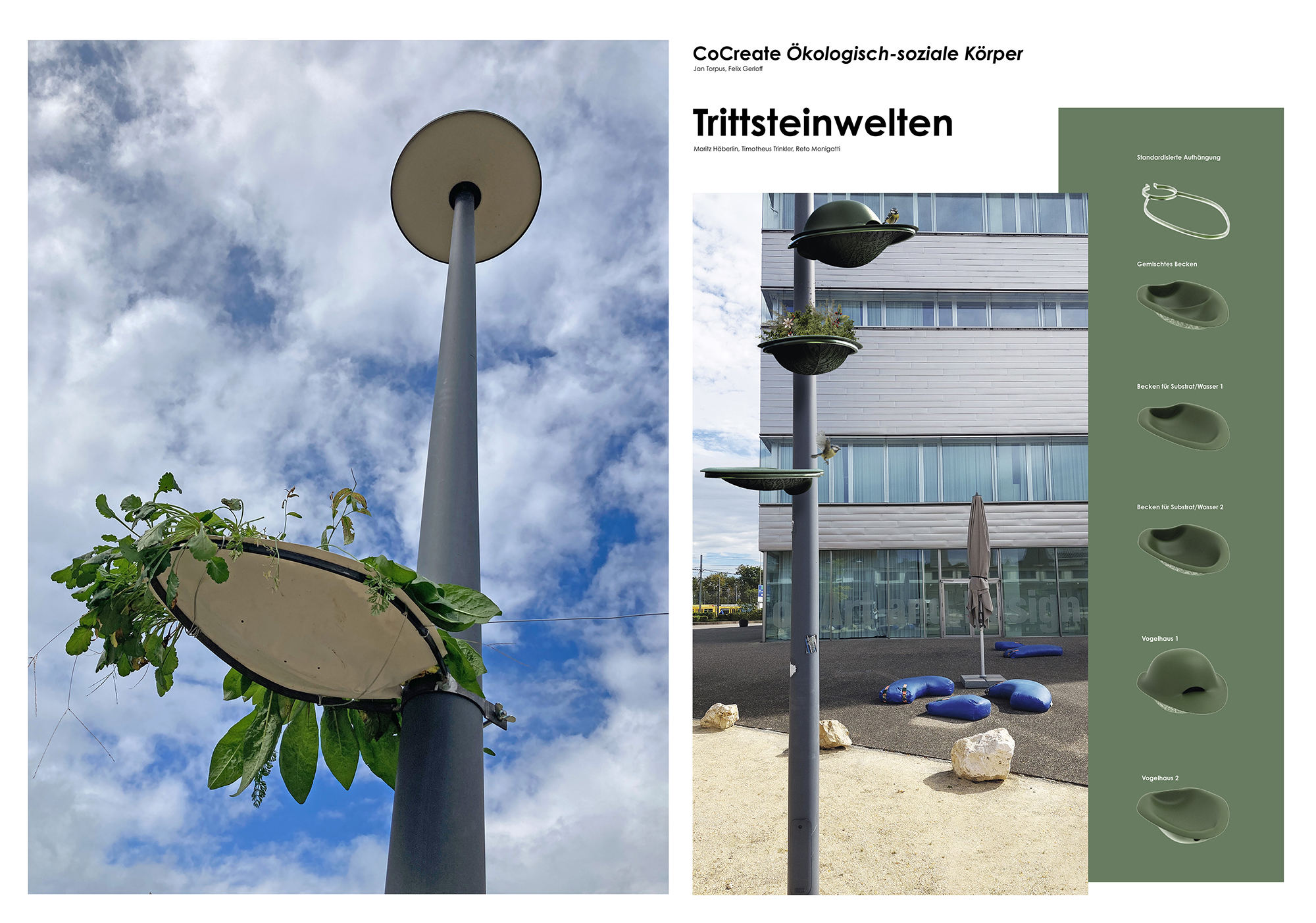 Design intervention by students on the HGK campus (2023): plant bed unit of the modular “Trittsteinwelten” system.